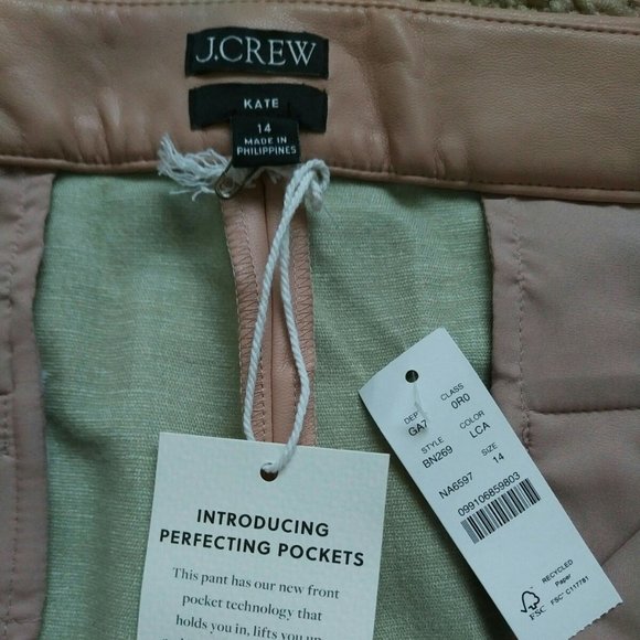 J.Crew Kate Straight-Leg Pant in Faux Leather, size 14, Luxury Camel - Picture 7 of 7